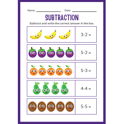 Kindergarten Subtraction Workbook: 20 Pages - PDF DOWNLOAD