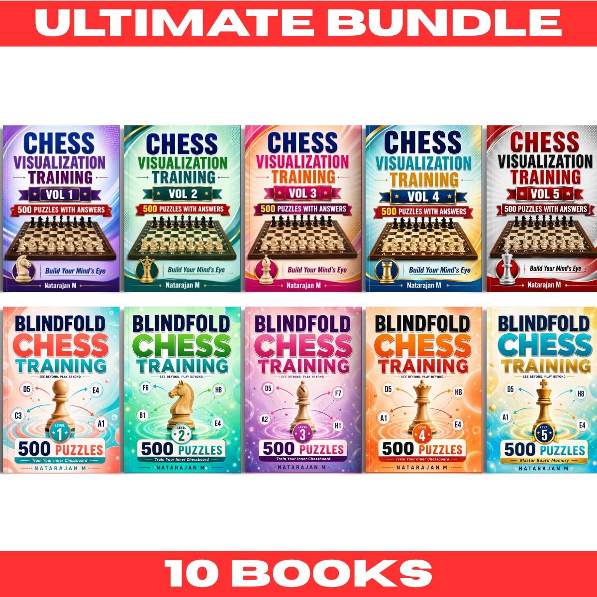 Chess Board Vision & Calculation Training: The Ultimate 10-Book Complete Collection - 5000 Curated Puzzles